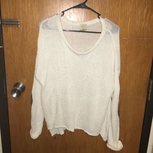 White Sweater with Gold Elbow Patches